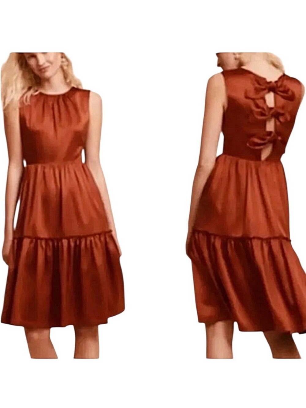 Anthropologie BHLDN Bow Back Tiered Canyon Formal Fall Party Dress Rust Women 4
